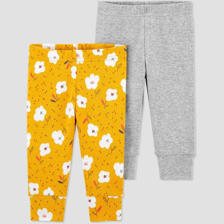 Baby Girls' 2pk Floral Pull-on Pants - Just One You Made By Carter's Yellow Newborn