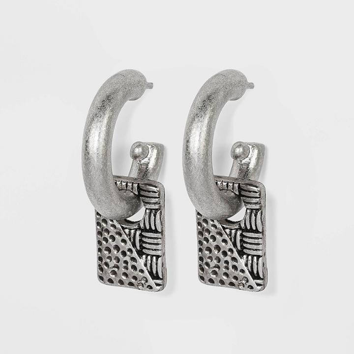 Hammered And Cross Hatch Texture Charm Hoop Earrings - Universal Thread Worn