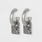 Hammered And Cross Hatch Texture Charm Hoop Earrings - Universal Thread Worn