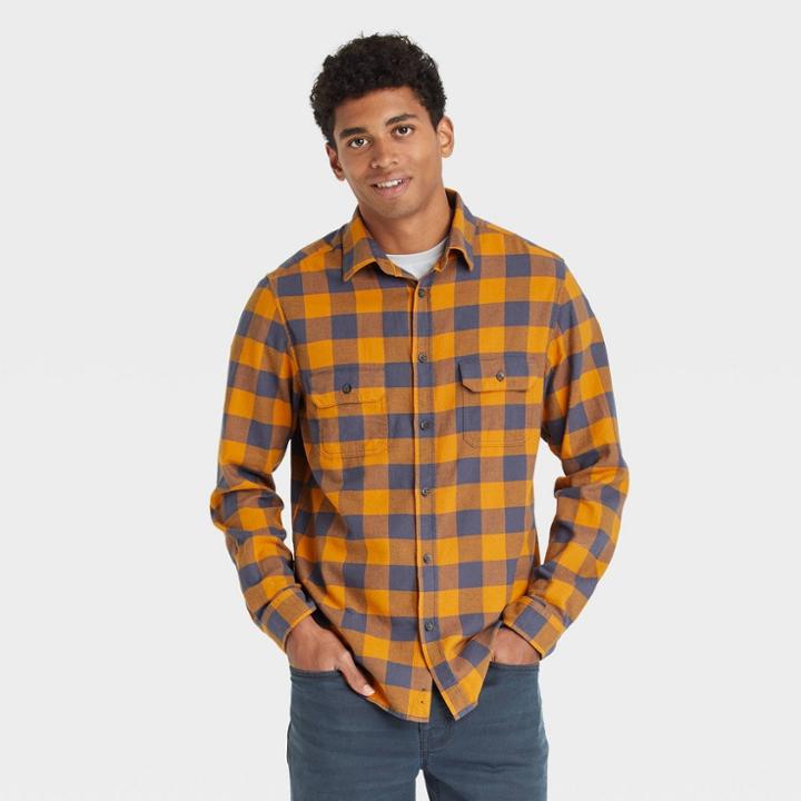 Men's Plaid Standard Fit Long Sleeve Button-down Shirt - Goodfellow & Co Centennial Gold/plaid