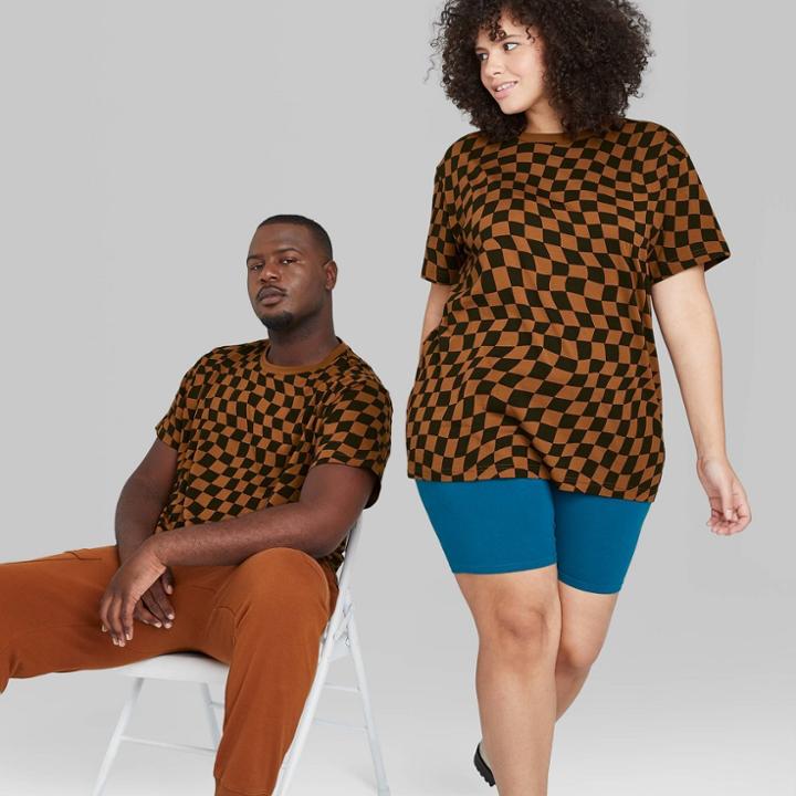 Adult Extended Size Casual Fit Short Sleeve Round Neck T-shirt - Original Use Wood/checked