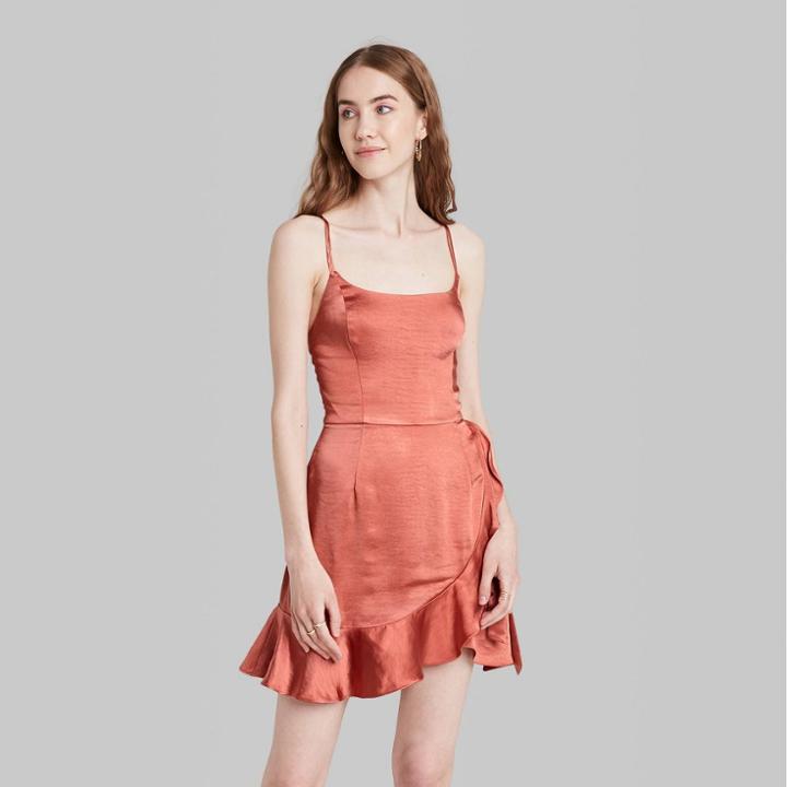 Women's Sleeveless Satin Wrap Dress - Wild Fable Rose