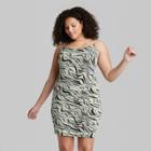 Women's Plus Size Sleeveless Ruched Side Mesh Overlay Bodycon Dress - Wild Fable White/black Animal Print