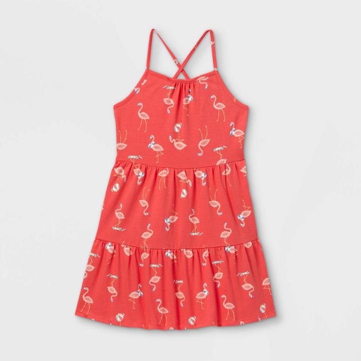 Girls' Printed Tiered Knit Sleeveless Dress - Cat & Jack Coral