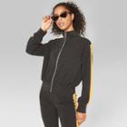 Women's Striped Long Sleeve Glitter Track Jacket - Wild Fable Black