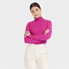 Women's Long Sleeve Waffle Knit Mock Turtleneck Slim Fit T-shirt - Universal Thread Rose Pink