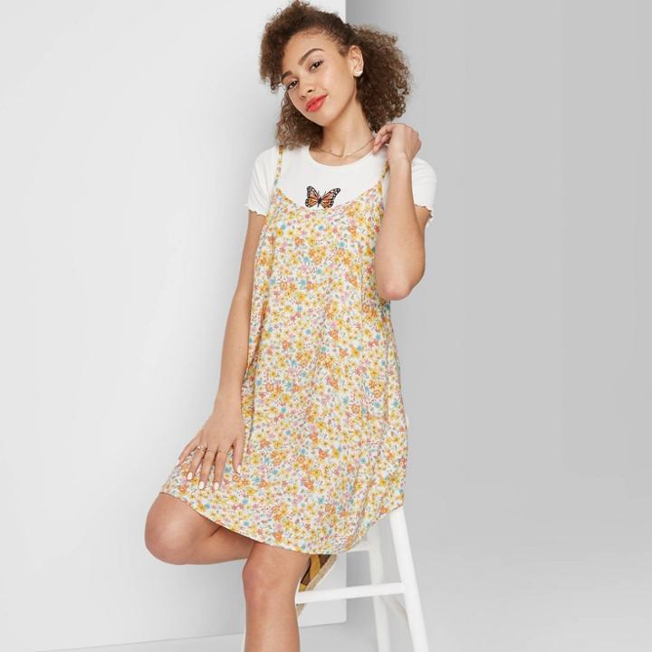 Women's Floral Print Sleeveless Swing Dress - Wild Fable White