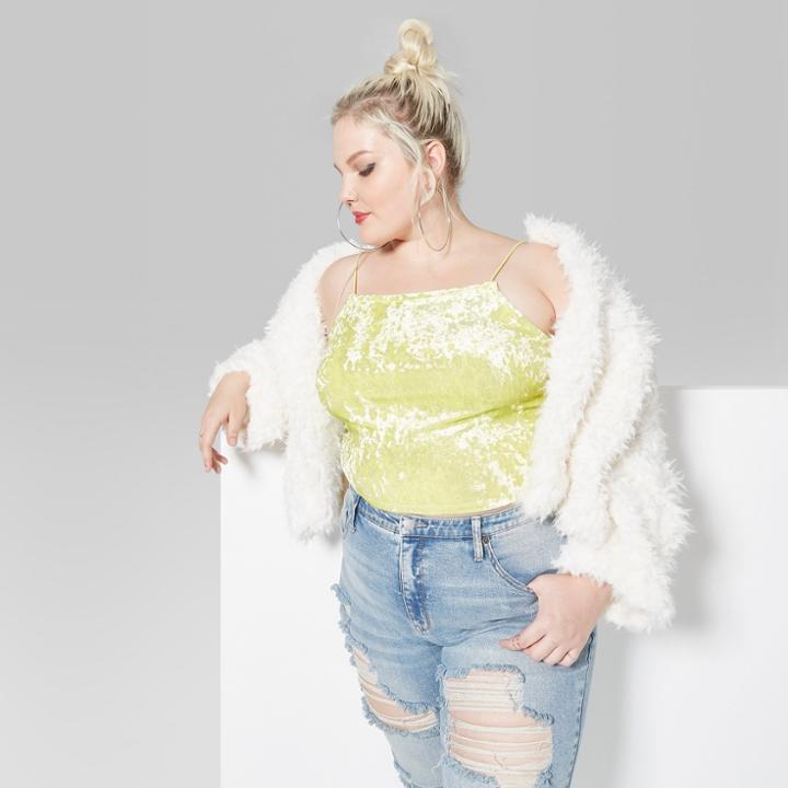 Women's Plus Size Elastic Strap Square Neck Velvet Cami - Wild Fable Green 3x, Citrus Drink