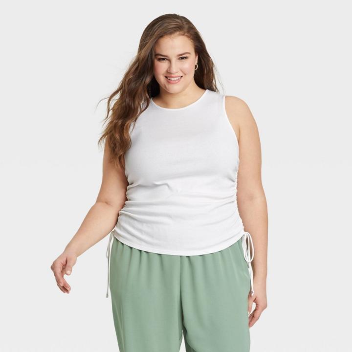 Women's Plus Size Slim Fit Side-tie Ruched Top - A New Day White