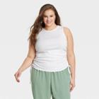 Women's Plus Size Slim Fit Side-tie Ruched Top - A New Day White
