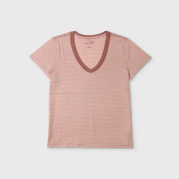 Women's Plus Size Striped Short Sleeve V-neck T-shirt - Universal Thread Pink 1x, Women's,