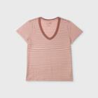 Women's Plus Size Striped Short Sleeve V-neck T-shirt - Universal Thread Pink 1x, Women's,