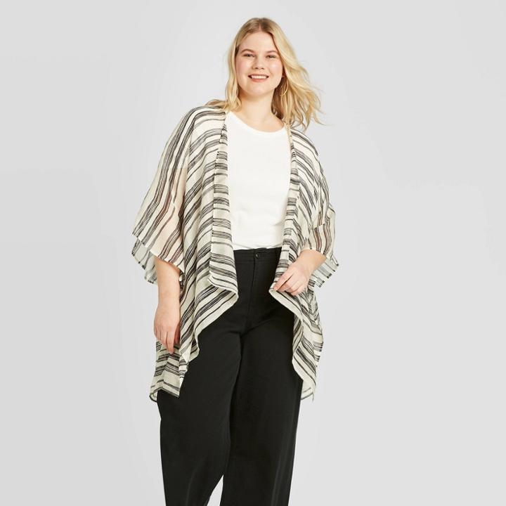 Women's Plus Striped Cape - A New Day White/black One Size, Women's,