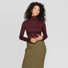 Women's Regular Fit Long Sleeve Turtleneck Ribbed Sweatshirt - A New Day Garnet Rose