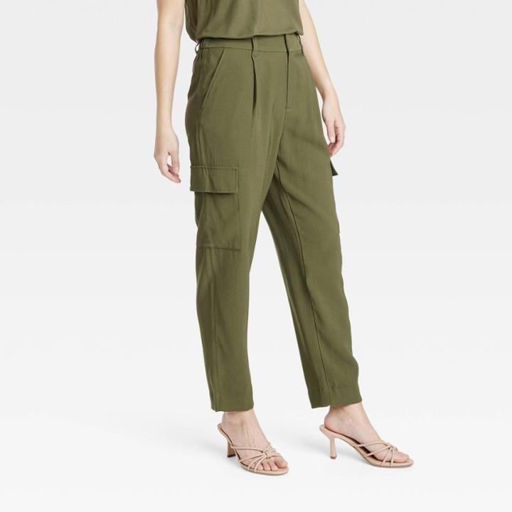 Women's Tapered Ankle Cargo Pants - A New Day Olive