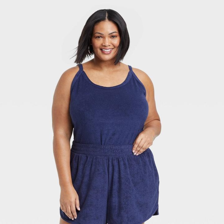 Women's Plus Size Loop Terry Tank - Ava & Viv Navy X