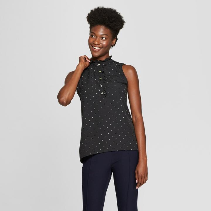 Women's Polka Dot High Neck Ruffle Top - A New Day Black/white