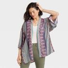 Women's 3/4 Sleeve Wrap Jacket - Knox Rose Purple Printed