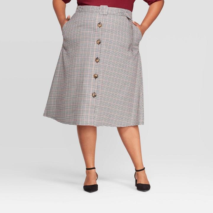 Women's Plus Size Plaid Button Front Skirt - Ava & Viv Blue X