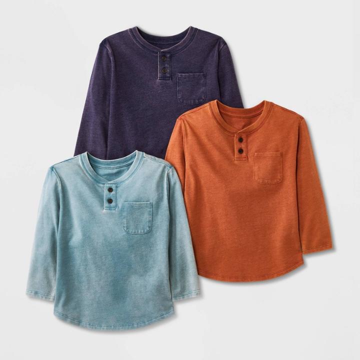 Toddler Boys' 3pk Henley Sweatshirt - Cat & Jack Navy Blue