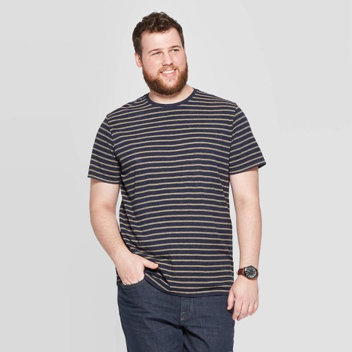 Men's Tall Standard Fit Athletic Striped Crew Neck T-shirt - Goodfellow & Co In The Navy Mt, Men's, In The Blue