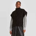 Women's Crew Neck Belted Poncho - A New Day Black