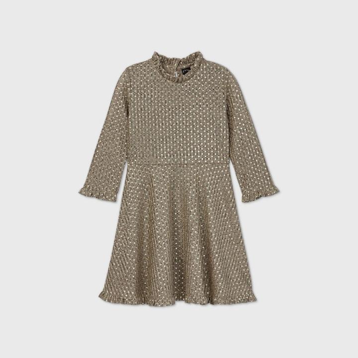 Girls' Ruffle Knit Long Sleeve Dress - Art Class Gray