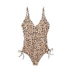 Women's Cinch Tie Side Ribbed One Piece Swimsuit - Shade & Shore Animal Print