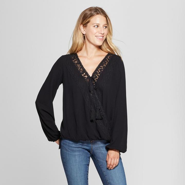 Women's Long Sleeve V - Neck Top - Knox Rose Black