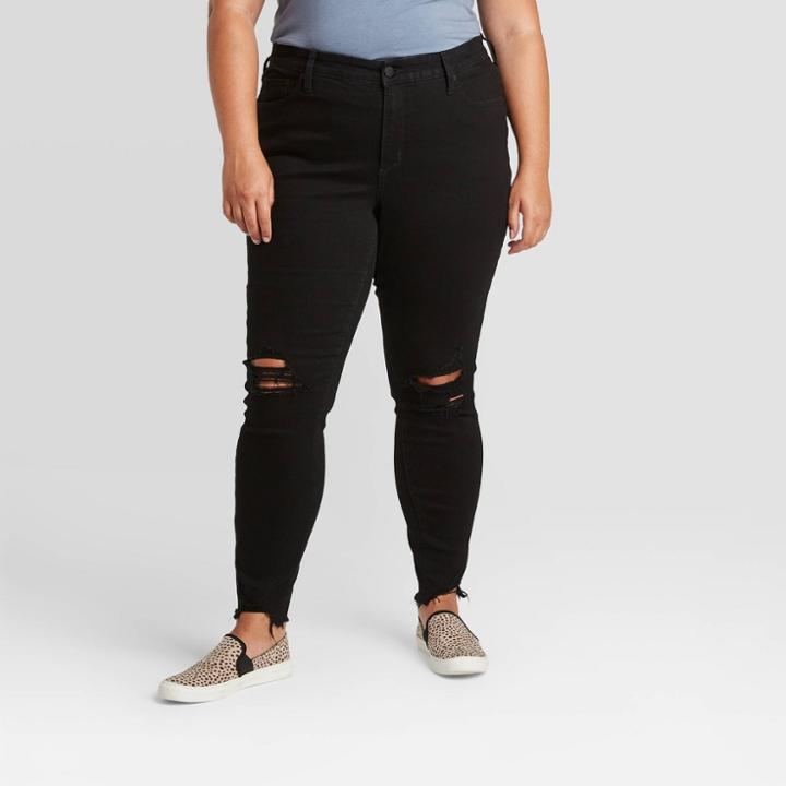 Women's Plus Size Distressed Mid-rise Skinny Jeans - Universal Thread Black