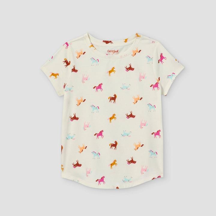 Girls' Printed Short Sleeve T-shirt - Cat & Jack Unicorn Cream Xs, Unicorn Ivory