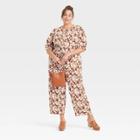 Women's Plus Size Puff 3/4 Sleeve Jumpsuit - Universal Thread Brown Floral