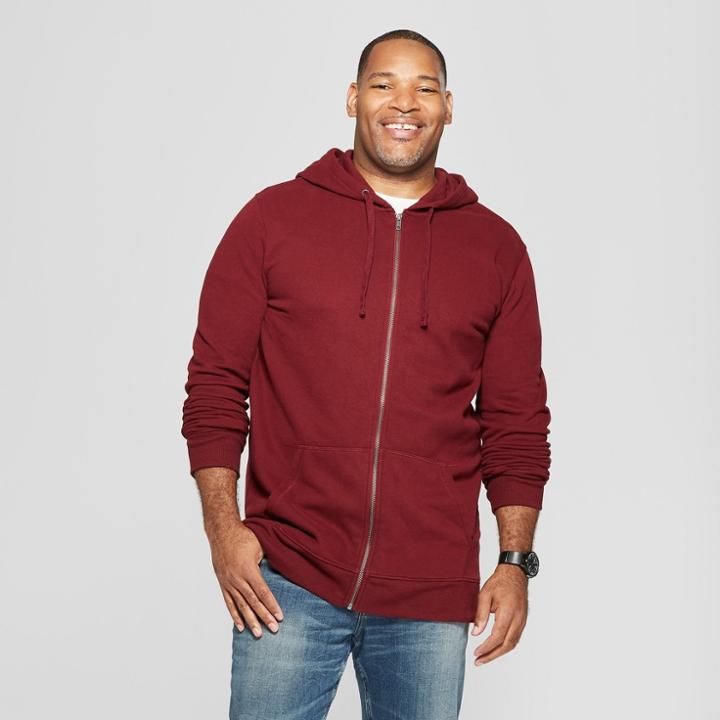 Men's Big & Tall Long Sleeve Fleece Full Zip Hoodie - Goodfellow & Co Berry Cobbler