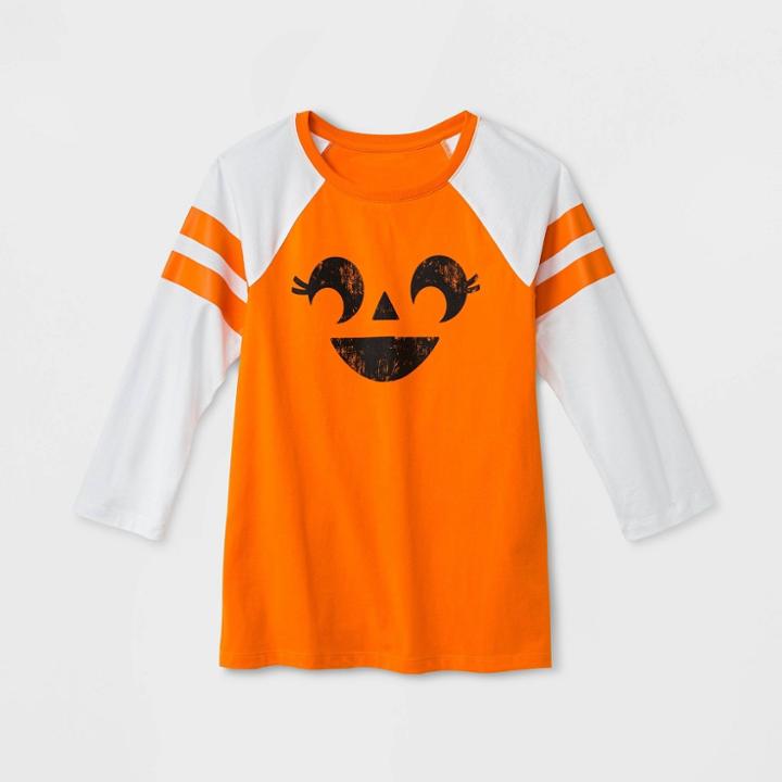 Shinsung Tongsang Women's Pumpkin Raglan Sleeve Graphic T-shirt - Orange