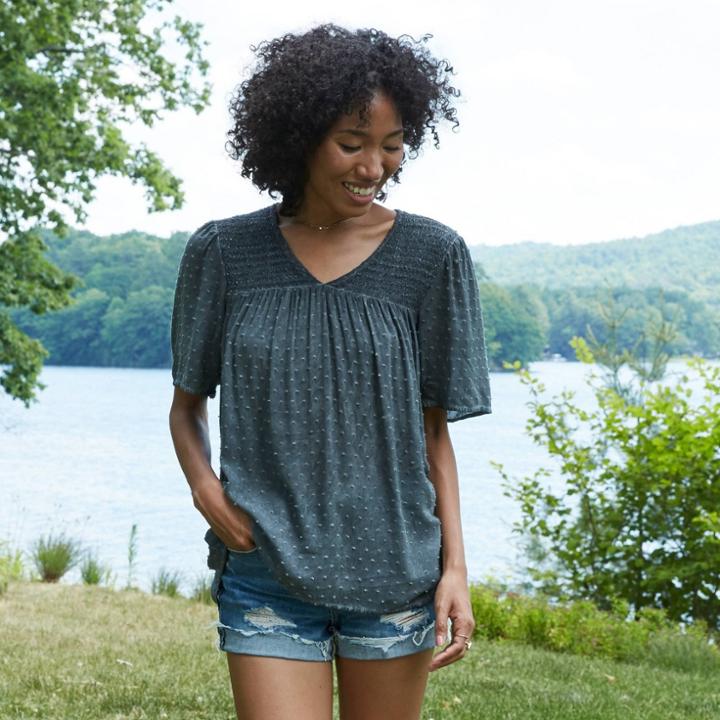 Women's Short Sleeve Clip Dot Top - Knox Rose Gray