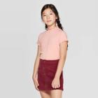 Petitegirls' Short Sleeve Mock Neck Rib T-shirt - Art Class Pink
