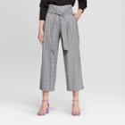 Women's Plaid Tie Waist Crop Pants - A New Day Gray