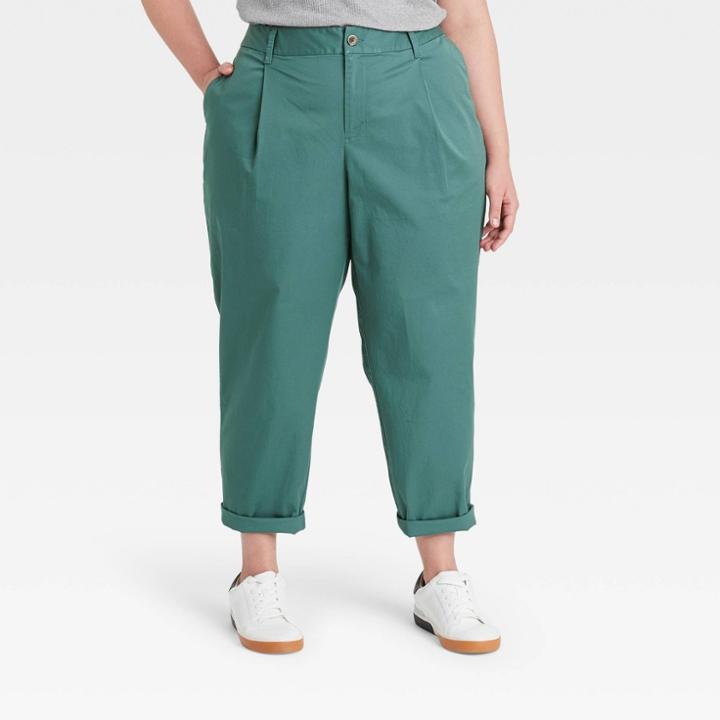 Women's Plus Size High-rise Pleat Front Straight Leg Ankle Pants - A New Day Teal