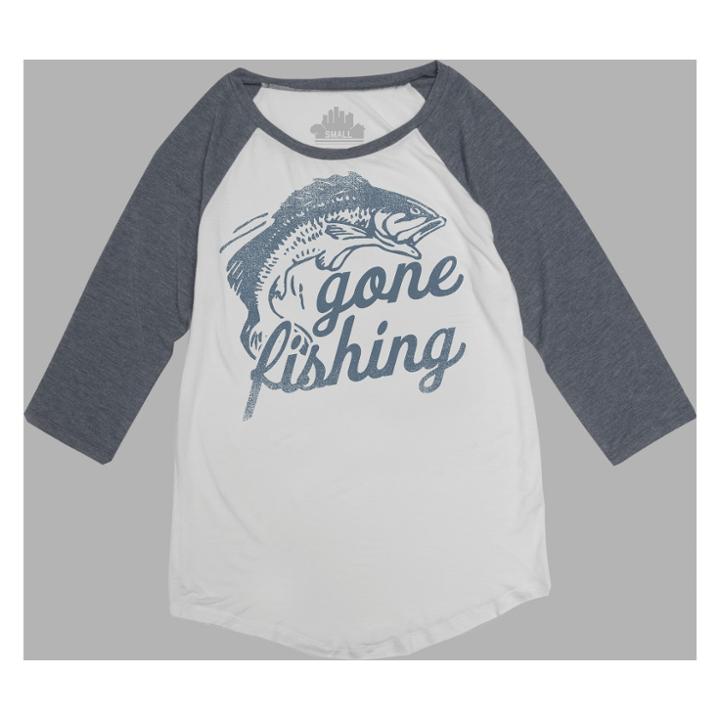 Women's 3/4 Sleeve Gone Fishing Graphic T-shirt - Awake White