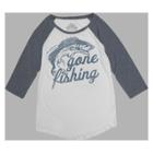 Women's 3/4 Sleeve Gone Fishing Graphic T-shirt - Awake White