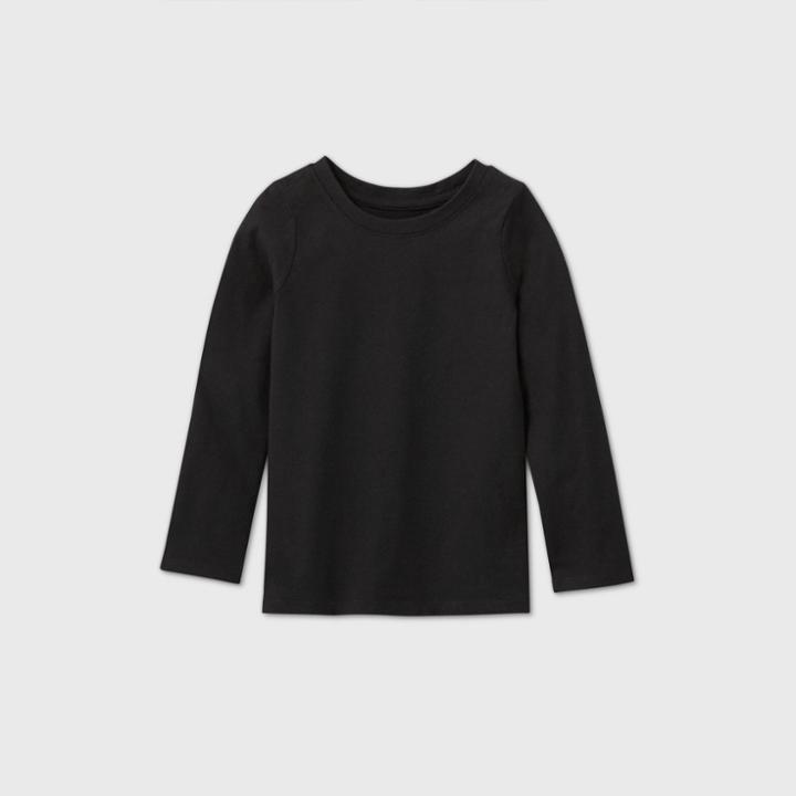 Toddler Girls' Long Sleeve Solid T-shirt - Cat & Jack Black