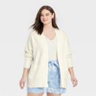 Women's Plus Size Essential Open-front Cardigan - A New Day Cream