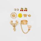 Cherry Butterfly Smiley Face Cuff And Stud Earring Set 10pc - Wild Fable , Red