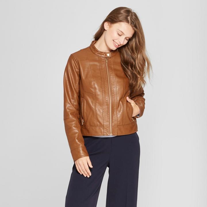 Women's Faux Leather Moto Jacket - A New Day Brown