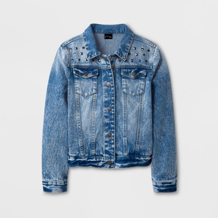 Girls' Embellished Denim Jacket - Art Class Blue