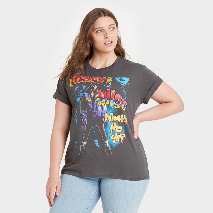 Women's Mary J Blige Plus Size Short Sleeve Graphic T-shirt - Charcoal Gray