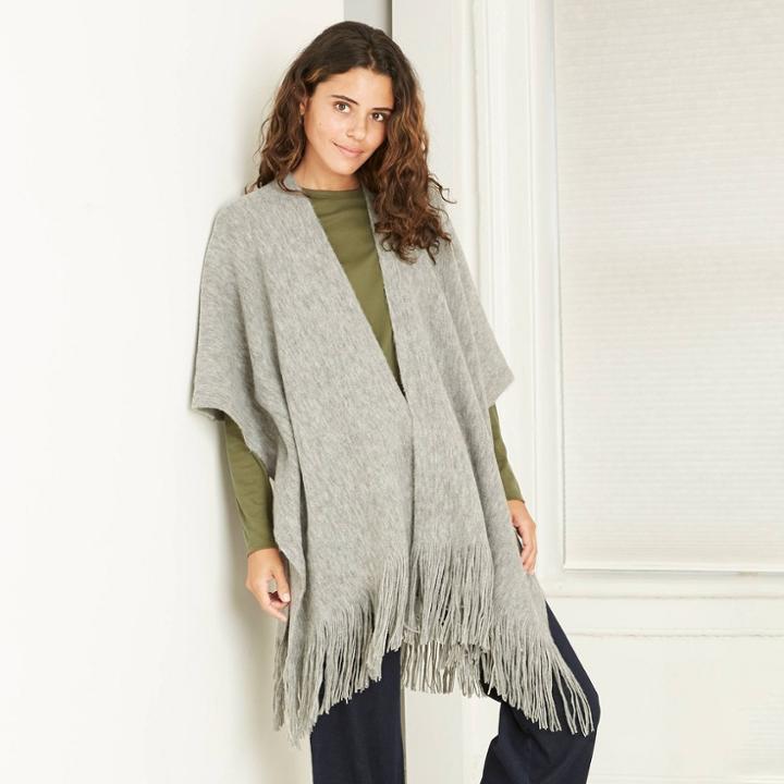 Women's Knit Cape Ruana - A New Day Gray
