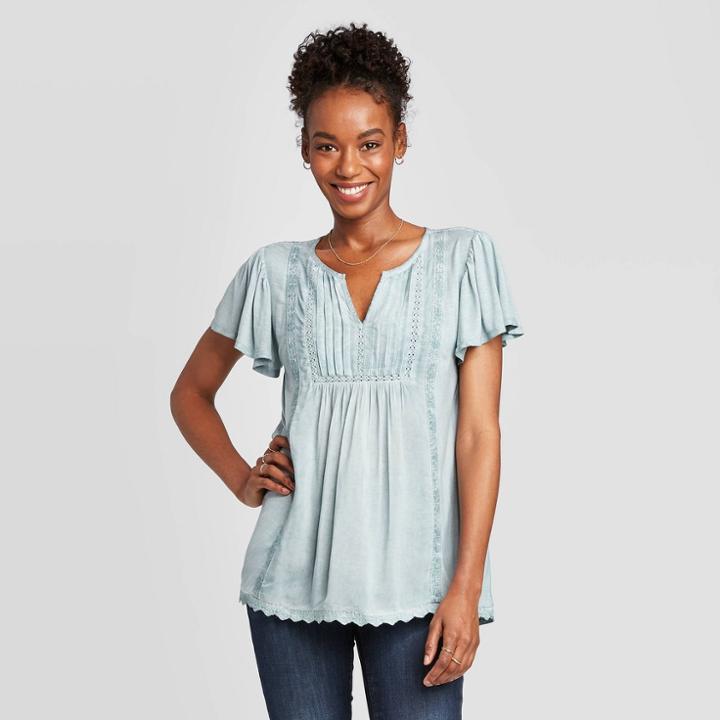 Women's Flutter Short Sleeve Blouse - Knox Rose Blue