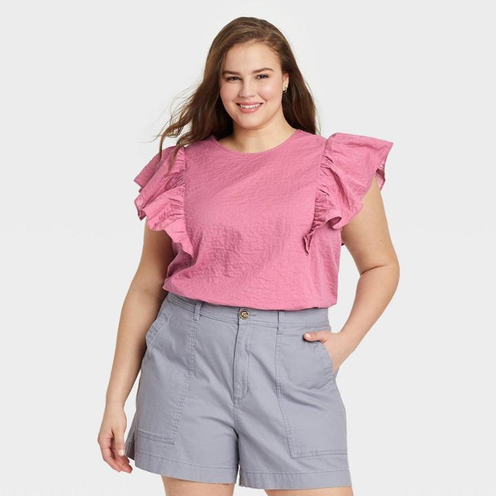 Women's Plus Size Flutter Sleeve Tank Top - A New Day Purple