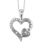 Target Women's Sterling Silver Round-cut White Diamond Pave Set Double Heart Pendant - White